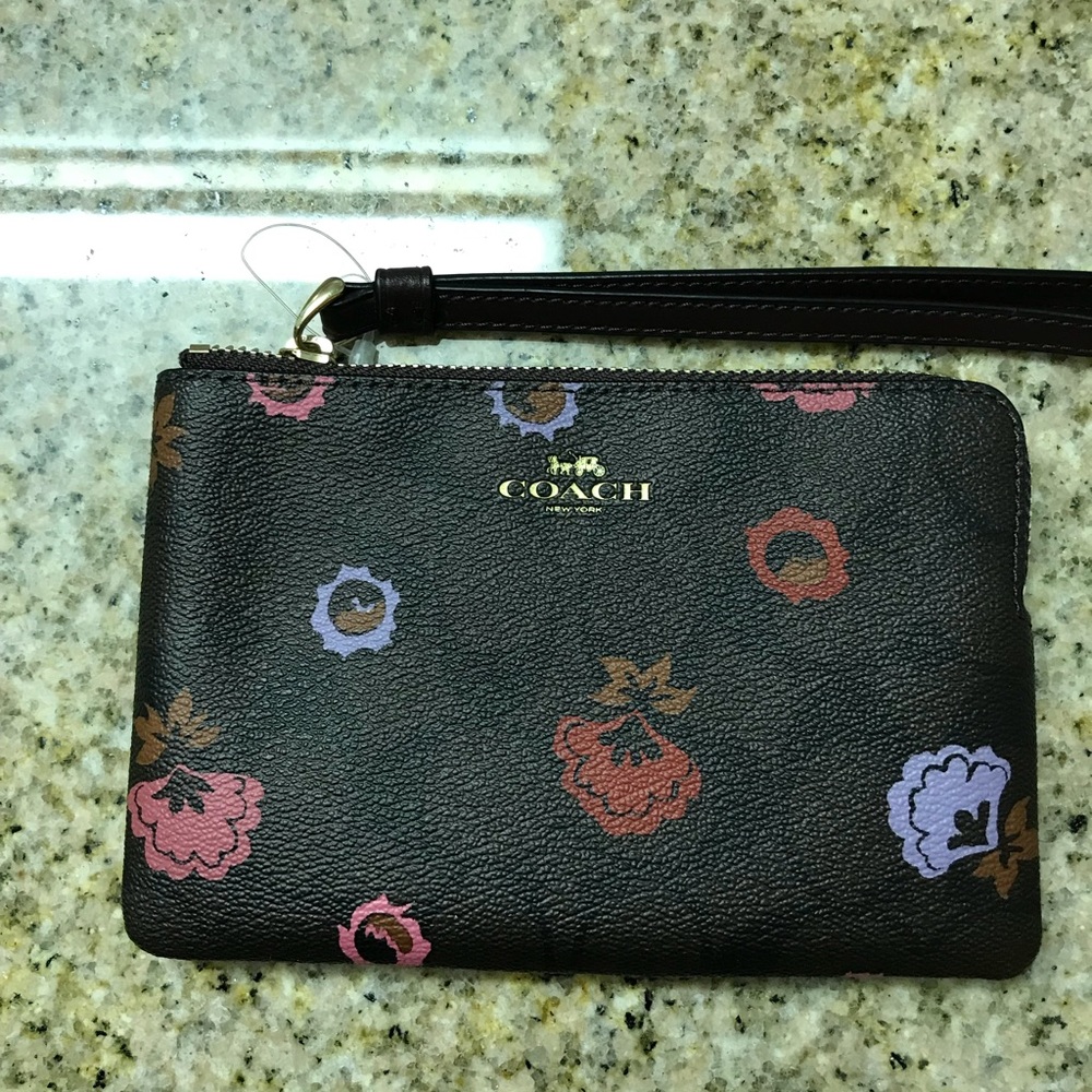 🌺Coach Brown/Pnk/Pur Print Logo Wristlet🌺
